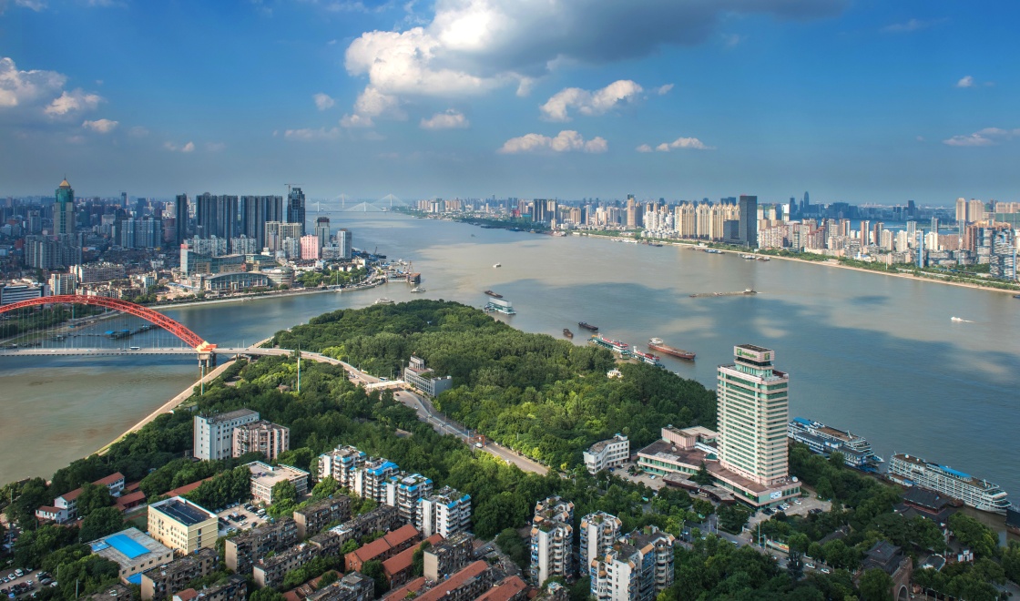 两江交汇的湖北省武汉市一角(2015年7月28日摄). 新华社记者 程敏 摄