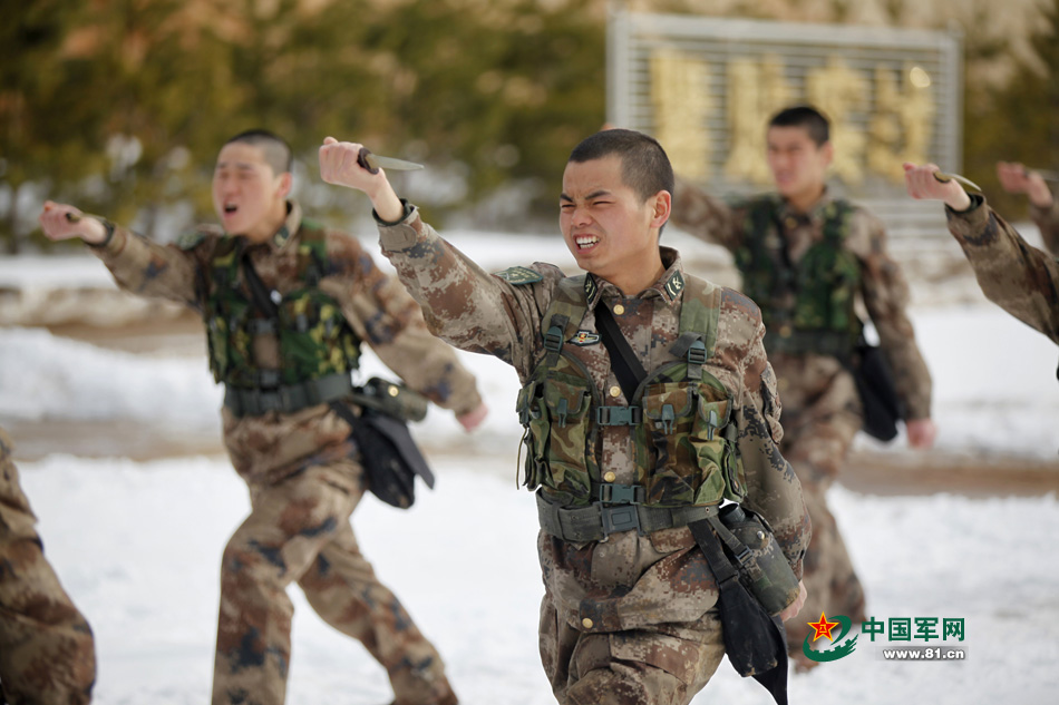 边防战士雪地苦练贴身厮杀技能 杀声震天组图: 3/5