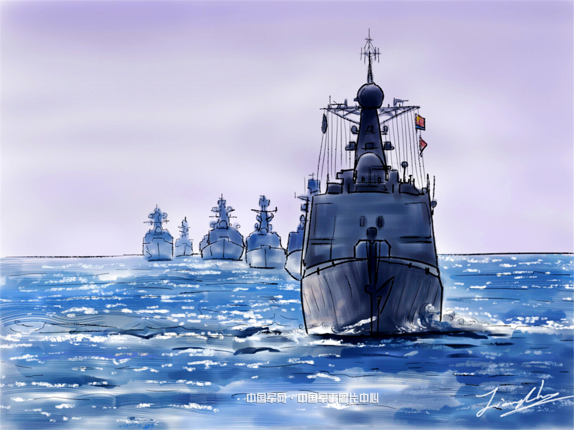 手绘风格海军元素壁纸 中国军事图片中心 中国军网